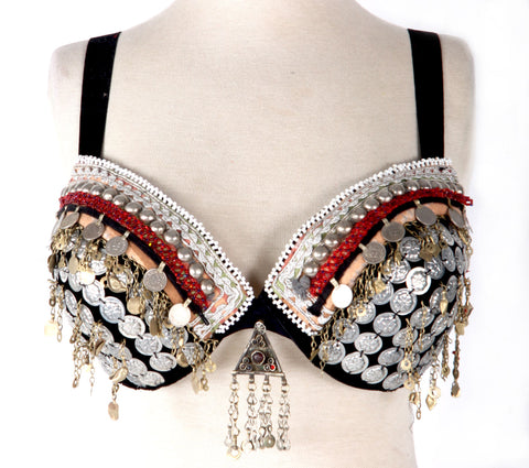 Coin bra and belt set with amulets