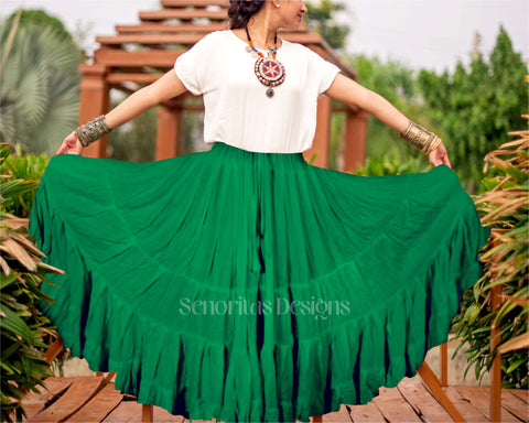 Solid color Skirt dark green 100% cotton