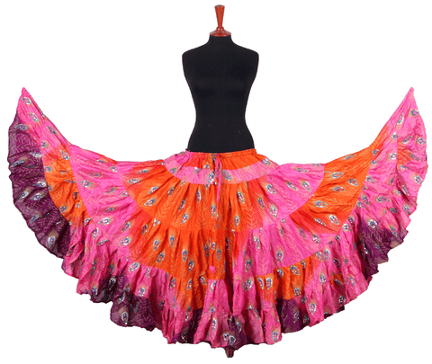 Block print skirt peacock Tye Dyed with sequin work